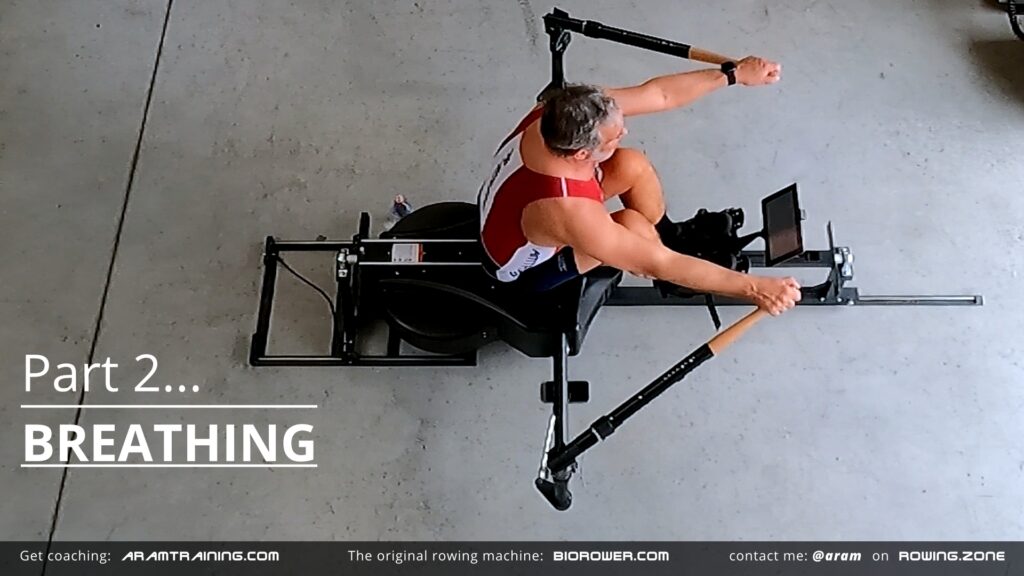 Aram and Charley demonstrating proper breathing rhythm on the BIOROWER PRO during beginner rowing technique session