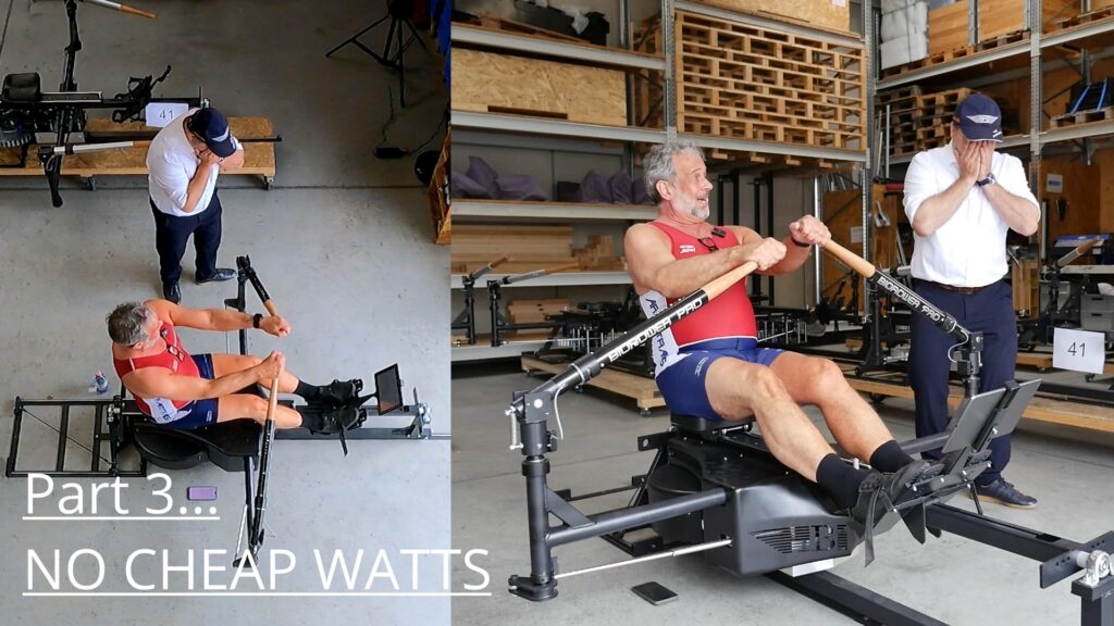 Rower showing early arm bend on indoor rowing machine