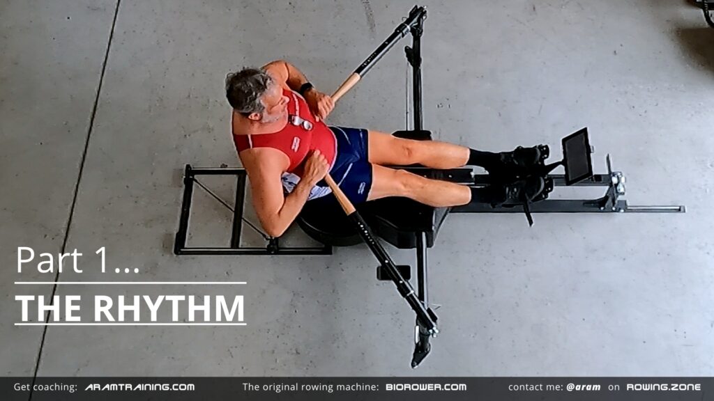 Aram and Charley demonstrating proper rowing rhythm on the BIOROWER PRO during beginner rowing technique session